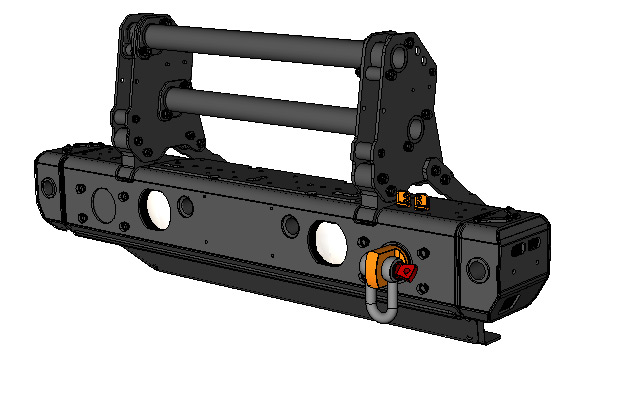 <b>Modular Front-End System (MFES-JK C3-S) with Short Grill Guard, Skid Plate and Rotator Shackle Mount</b><span><br /> Designed by <b><a href='/success-stories/mud-snow-sand-meet-technology/'>Trey Hermann</a></b> of <b><a href='http://pronghorngear.com/'>Pronghorn Overland Gear</a></b> • Created in <a href='/3d-modeling/3d-modeling-cobalt.html'>Cobalt CAD & 3D Modeling Software</a></span>